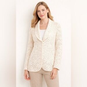 NEW! Talbots Alpaca Wool Blend Crochet Knit Cardigan Button Front Ivory SZ M